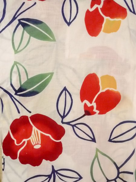 画像3: O0228I 女性用注染浴衣  綿 白, 椿 【中古】【USED】【リサイクル】 ★☆☆☆☆【O0228I】 (3)