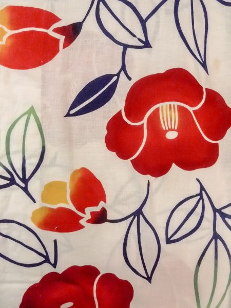 画像4: O0228I 女性用注染浴衣  綿 白, 椿 【中古】【USED】【リサイクル】 ★☆☆☆☆【O0228I】 (4)