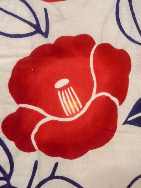 画像5: O0228I 女性用注染浴衣  綿 白, 椿 【中古】【USED】【リサイクル】 ★☆☆☆☆【O0228I】 (5)