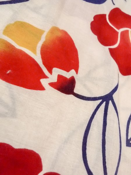 画像9: O0228I 女性用注染浴衣  綿 白, 椿 【中古】【USED】【リサイクル】 ★☆☆☆☆【O0228I】 (9)