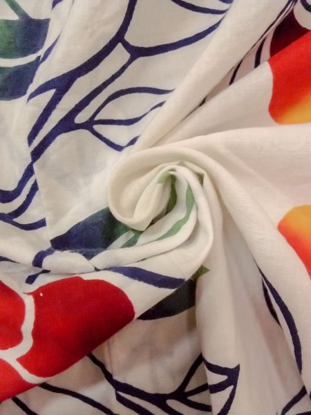 画像12: O0228I 女性用注染浴衣  綿 白, 椿 【中古】【USED】【リサイクル】 ★☆☆☆☆【O0228I】 (12)