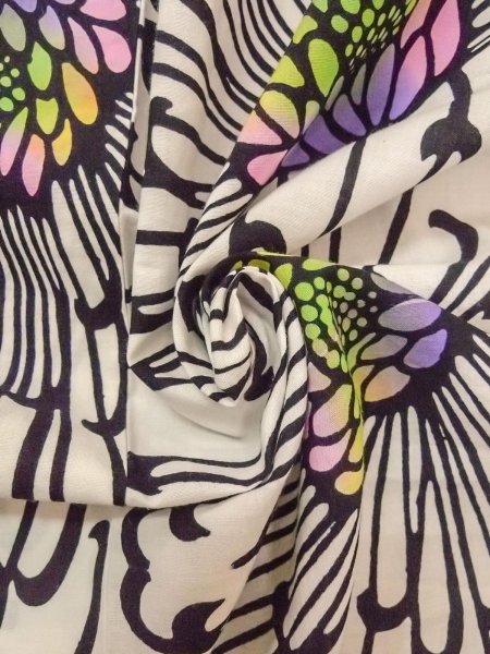 画像12: O0228N 女性用注染浴衣  綿 白, 菊 【中古】【USED】【リサイクル】 ★★☆☆☆【O0228N】 (12)