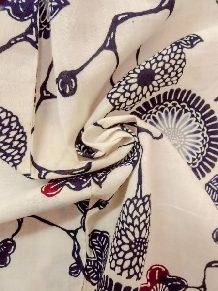 画像11: O0228O 女性用注染浴衣  麻 白, 菊 【中古】【USED】【リサイクル】 ★★☆☆☆【O0228O】 (11)