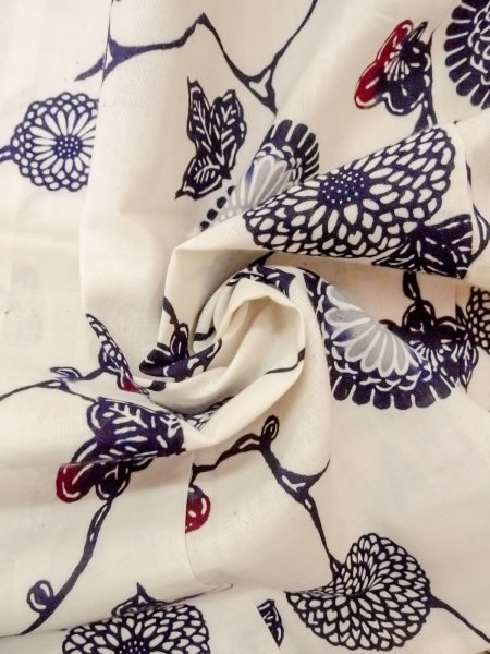 画像12: O0228O 女性用注染浴衣  麻 白, 菊 【中古】【USED】【リサイクル】 ★★☆☆☆【O0228O】 (12)