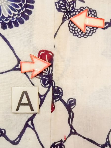 画像14: O0228O 女性用注染浴衣  麻 白, 菊 【中古】【USED】【リサイクル】 ★★☆☆☆【O0228O】 (14)