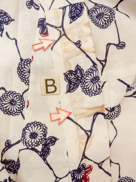 画像15: O0228O 女性用注染浴衣  麻 白, 菊 【中古】【USED】【リサイクル】 ★★☆☆☆【O0228O】 (15)