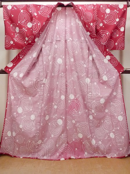 画像2: O0228S 女性用浴衣（海外製）  綿 鮮やか赤色, 丸 【中古】【USED】【リサイクル】 ★☆☆☆☆【O0228S】 (2)