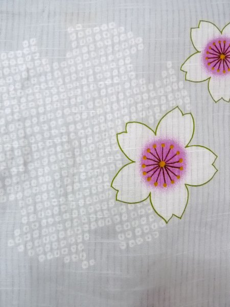 画像5: O0228U 女性用浴衣（海外製）  麻 薄い灰色, 桜 【中古】【USED】【リサイクル】 ★☆☆☆☆【O0228U】 (5)