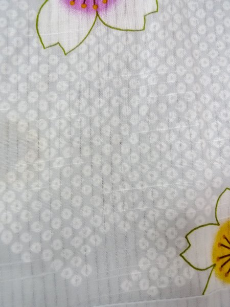 画像7: O0228U 女性用浴衣（海外製）  麻 薄い灰色, 桜 【中古】【USED】【リサイクル】 ★☆☆☆☆【O0228U】 (7)