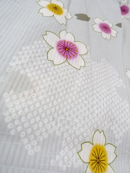 画像8: O0228U 女性用浴衣（海外製）  麻 薄い灰色, 桜 【中古】【USED】【リサイクル】 ★☆☆☆☆【O0228U】 (8)
