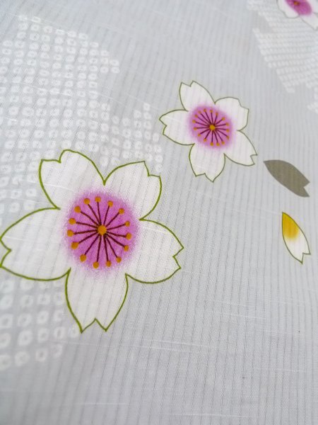 画像9: O0228U 女性用浴衣（海外製）  麻 薄い灰色, 桜 【中古】【USED】【リサイクル】 ★☆☆☆☆【O0228U】 (9)