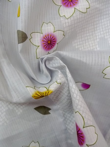 画像12: O0228U 女性用浴衣（海外製）  麻 薄い灰色, 桜 【中古】【USED】【リサイクル】 ★☆☆☆☆【O0228U】 (12)