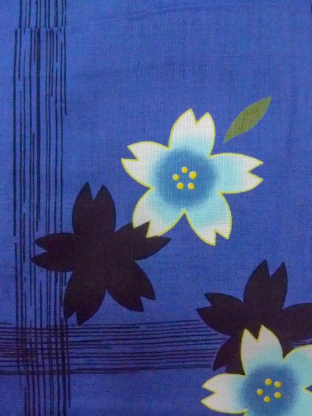 画像5: O0228V 女性用浴衣（海外製）  綿 深い藍, 桜 【中古】【USED】【リサイクル】 ★★★☆☆【O0228V】 (5)