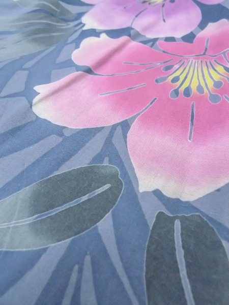 画像8: O0228W 女性用浴衣（海外製）  綿 青み灰色, あやめ 【中古】【USED】【リサイクル】 ★★☆☆☆【O0228W】 (8)