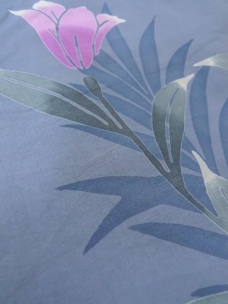 画像10: O0228W 女性用浴衣（海外製）  綿 青み灰色, あやめ 【中古】【USED】【リサイクル】 ★★☆☆☆【O0228W】 (10)