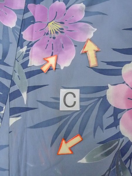 画像15: O0228W 女性用浴衣（海外製）  綿 青み灰色, あやめ 【中古】【USED】【リサイクル】 ★★☆☆☆【O0228W】 (15)