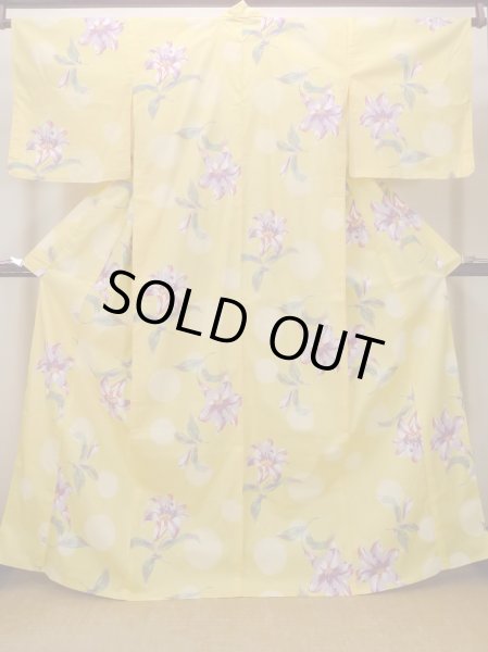 画像1: O0228Z 女性用浴衣（海外製）  綿 淡い黄色, 花 【中古】【USED】【リサイクル】 ★★★★☆【O0228Z】 (1)