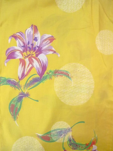画像3: O0228Z 女性用浴衣（海外製）  綿 淡い黄色, 花 【中古】【USED】【リサイクル】 ★★★★☆【O0228Z】 (3)