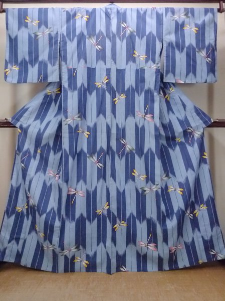 画像1: O0301A 女性用浴衣（海外製）  綿 灰色がかった水色,  【中古】【USED】【リサイクル】 ★★☆☆☆【O0301A】 (1)
