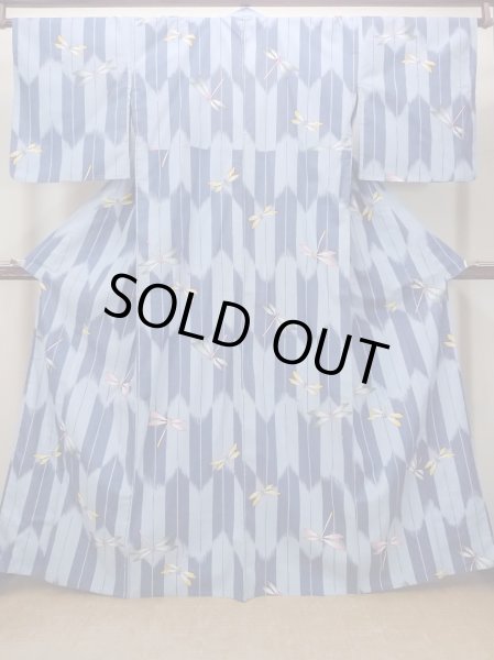 画像1: O0301A 女性用浴衣（海外製）  綿 灰色がかった水色,  【中古】【USED】【リサイクル】 ★★☆☆☆【O0301A】 (1)