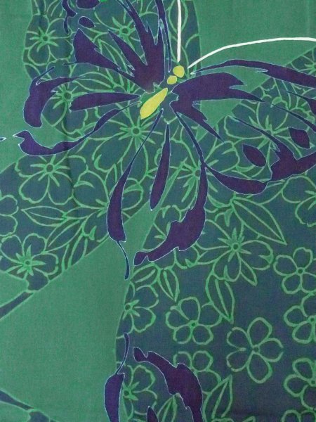 画像4: O0301B 女性用浴衣（日本製）  綿 緑色, 花 【中古】【USED】【リサイクル】 ★★★★☆【O0301B】 (4)