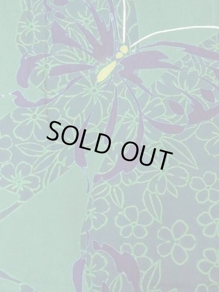 画像4: O0301B 女性用浴衣（日本製）  綿 緑色, 花 【中古】【USED】【リサイクル】 ★★★★☆【O0301B】 (4)