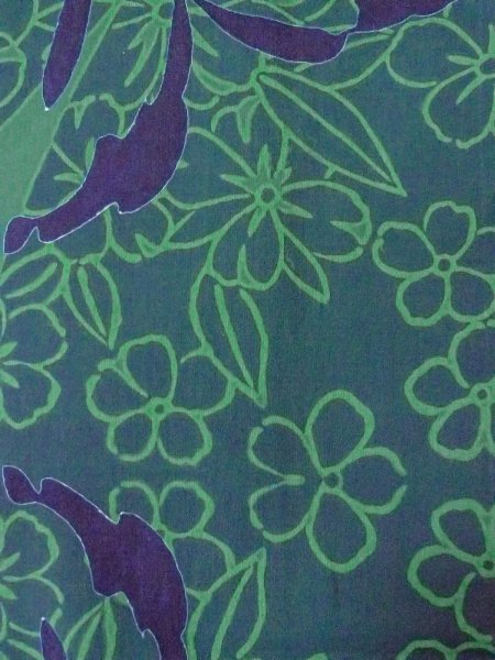 画像6: O0301B 女性用浴衣（日本製）  綿 緑色, 花 【中古】【USED】【リサイクル】 ★★★★☆【O0301B】 (6)