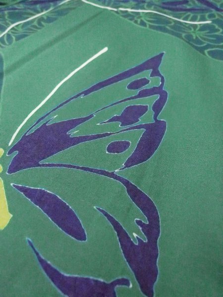 画像8: O0301B 女性用浴衣（日本製）  綿 緑色, 花 【中古】【USED】【リサイクル】 ★★★★☆【O0301B】 (8)