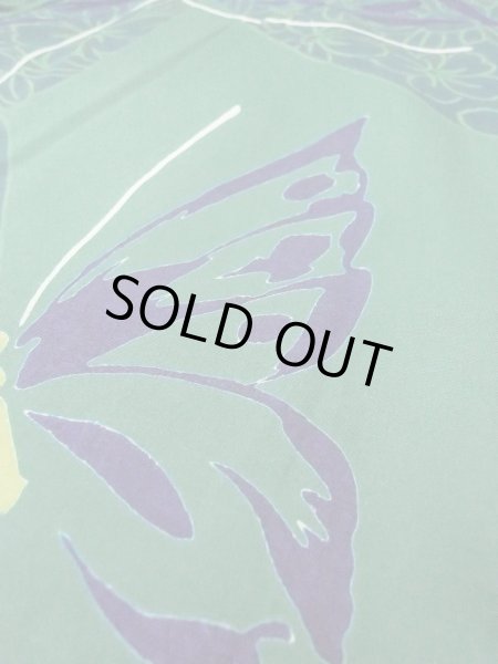 画像8: O0301B 女性用浴衣（日本製）  綿 緑色, 花 【中古】【USED】【リサイクル】 ★★★★☆【O0301B】 (8)