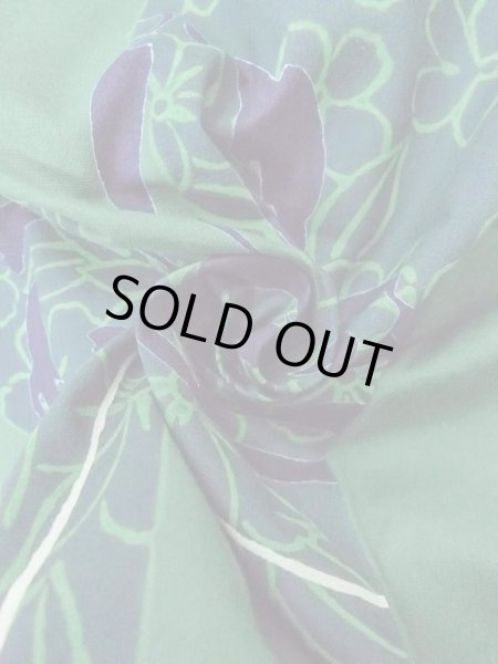 画像12: O0301B 女性用浴衣（日本製）  綿 緑色, 花 【中古】【USED】【リサイクル】 ★★★★☆【O0301B】 (12)