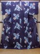 画像1: O0301C 女性用浴衣（海外製）  綿 紺, 花 【中古】【USED】【リサイクル】 ★★★★☆【O0301C】 (1)