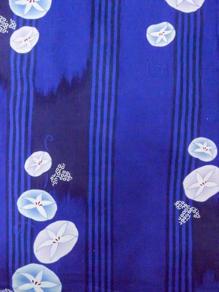 画像4: O0301D 女性用浴衣（海外製）  綿 深い青, 花 【中古】【USED】【リサイクル】 ★★★☆☆【O0301D】 (4)