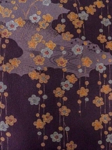 画像6: O0312A 女性用小紋  シルク(正絹) 深い紫色, 梅 【中古】【USED】【リサイクル】 ★★★☆☆【O0312A】 (6)