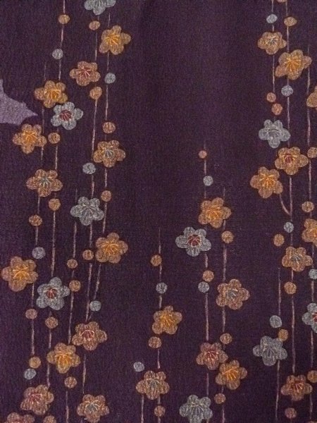 画像7: O0312A 女性用小紋  シルク(正絹) 深い紫色, 梅 【中古】【USED】【リサイクル】 ★★★☆☆【O0312A】 (7)