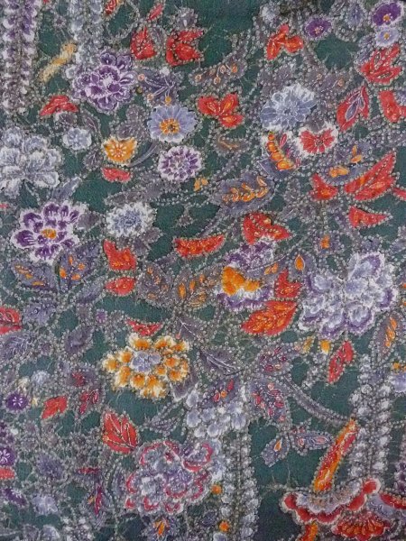 画像3: O0312B 女性用小紋  シルク(正絹) 深い緑色, ぼたん 【中古】【USED】【リサイクル】 ★★★★☆【O0312B】 (3)