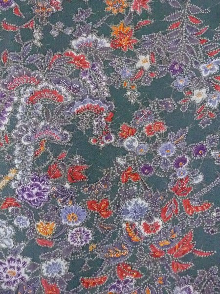 画像4: O0312B 女性用小紋  シルク(正絹) 深い緑色, ぼたん 【中古】【USED】【リサイクル】 ★★★★☆【O0312B】 (4)