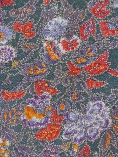 画像6: O0312B 女性用小紋  シルク(正絹) 深い緑色, ぼたん 【中古】【USED】【リサイクル】 ★★★★☆【O0312B】 (6)