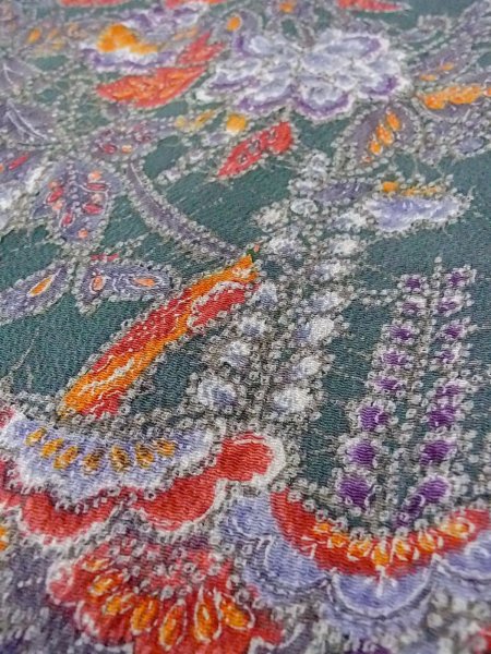 画像10: O0312B 女性用小紋  シルク(正絹) 深い緑色, ぼたん 【中古】【USED】【リサイクル】 ★★★★☆【O0312B】 (10)