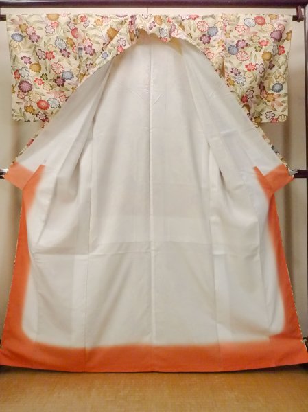 画像2: O0312D 女性用小紋  シルク(正絹) オフ ホワイト, 桜 【中古】【USED】【リサイクル】 ★★☆☆☆【O0312D】 (2)