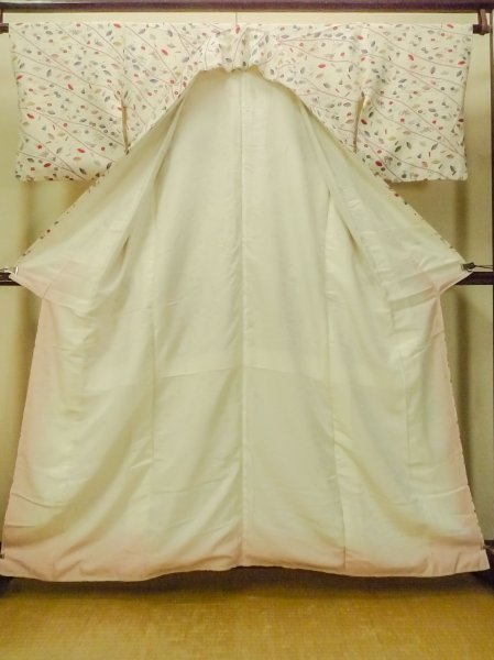 画像2: O0312E 女性用小紋  シルク(正絹) オフ ホワイト, 菊 【中古】【USED】【リサイクル】 ★★☆☆☆【O0312E】 (2)