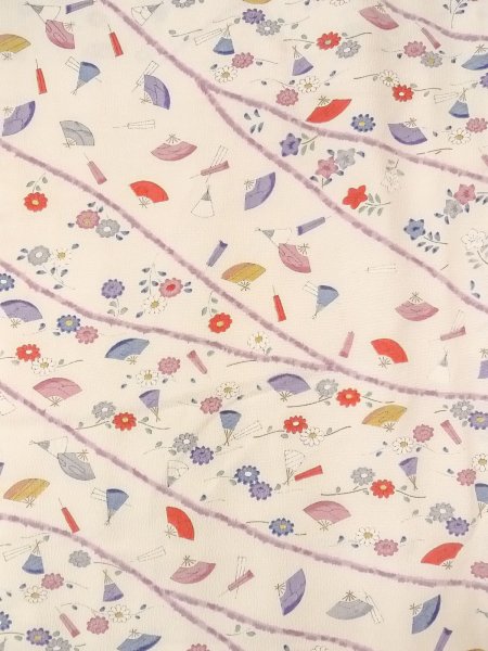 画像4: O0312E 女性用小紋  シルク(正絹) オフ ホワイト, 菊 【中古】【USED】【リサイクル】 ★★☆☆☆【O0312E】 (4)