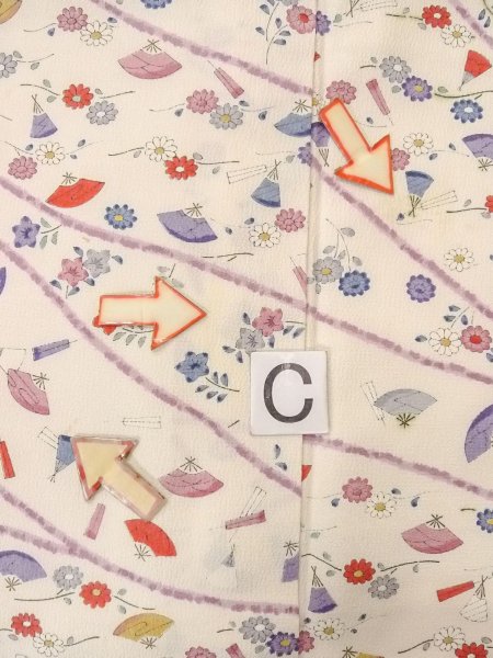 画像16: O0312E 女性用小紋  シルク(正絹) オフ ホワイト, 菊 【中古】【USED】【リサイクル】 ★★☆☆☆【O0312E】 (16)