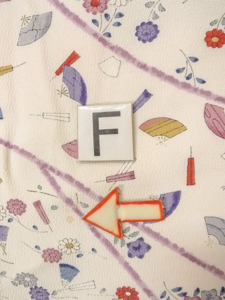 画像19: O0312E 女性用小紋  シルク(正絹) オフ ホワイト, 菊 【中古】【USED】【リサイクル】 ★★☆☆☆【O0312E】 (19)