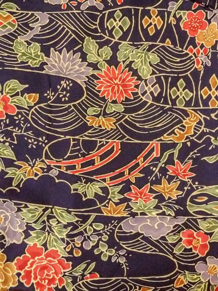 画像3: O0312G 女性用小紋  シルク(正絹) 藍, 梅 【中古】【USED】【リサイクル】 ★★★★☆【O0312G】 (3)