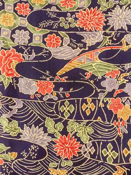 画像4: O0312G 女性用小紋  シルク(正絹) 藍, 梅 【中古】【USED】【リサイクル】 ★★★★☆【O0312G】 (4)