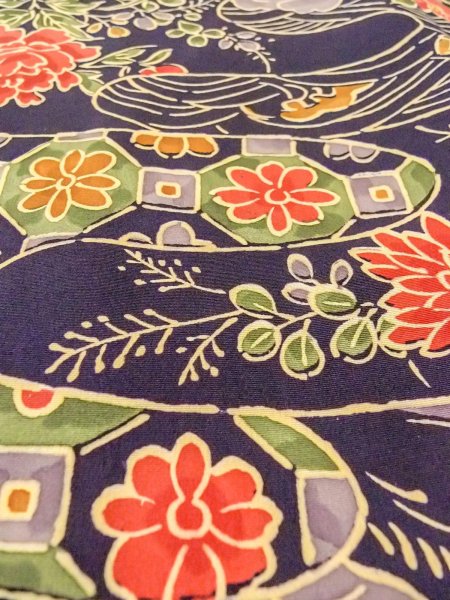画像9: O0312G 女性用小紋  シルク(正絹) 藍, 梅 【中古】【USED】【リサイクル】 ★★★★☆【O0312G】 (9)