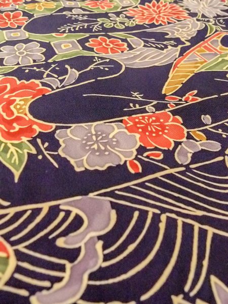 画像10: O0312G 女性用小紋  シルク(正絹) 藍, 梅 【中古】【USED】【リサイクル】 ★★★★☆【O0312G】 (10)