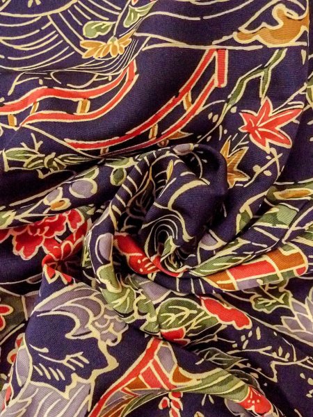 画像12: O0312G 女性用小紋  シルク(正絹) 藍, 梅 【中古】【USED】【リサイクル】 ★★★★☆【O0312G】 (12)