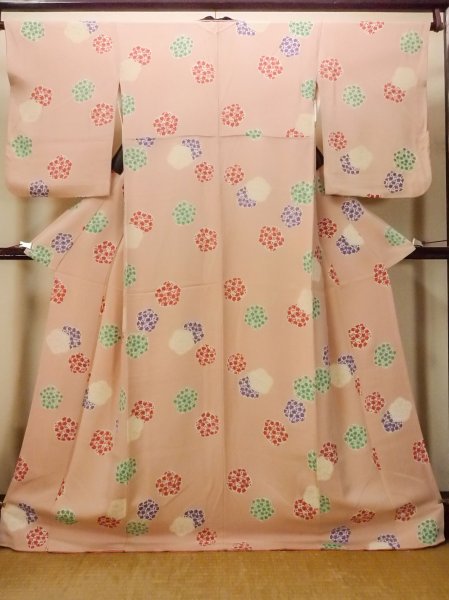 画像1: O0312H 女性用小紋  シルク（正絹） 薄い桃色, 梅 【中古】【USED】【リサイクル】 ★☆☆☆☆【O0312H】 (1)