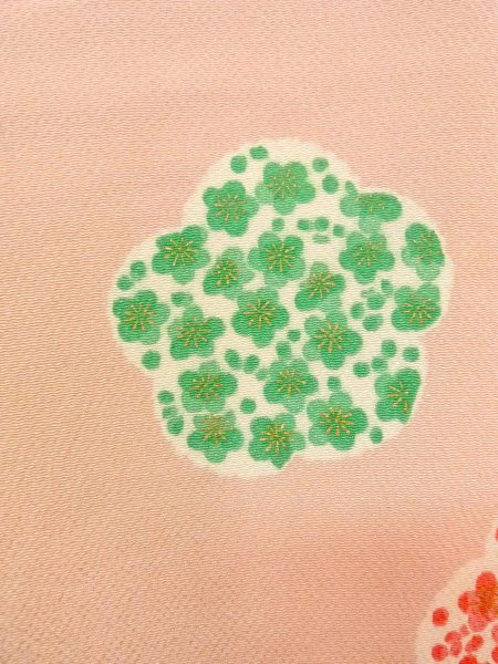 画像5: O0312H 女性用小紋  シルク（正絹） 薄い桃色, 梅 【中古】【USED】【リサイクル】 ★☆☆☆☆【O0312H】 (5)